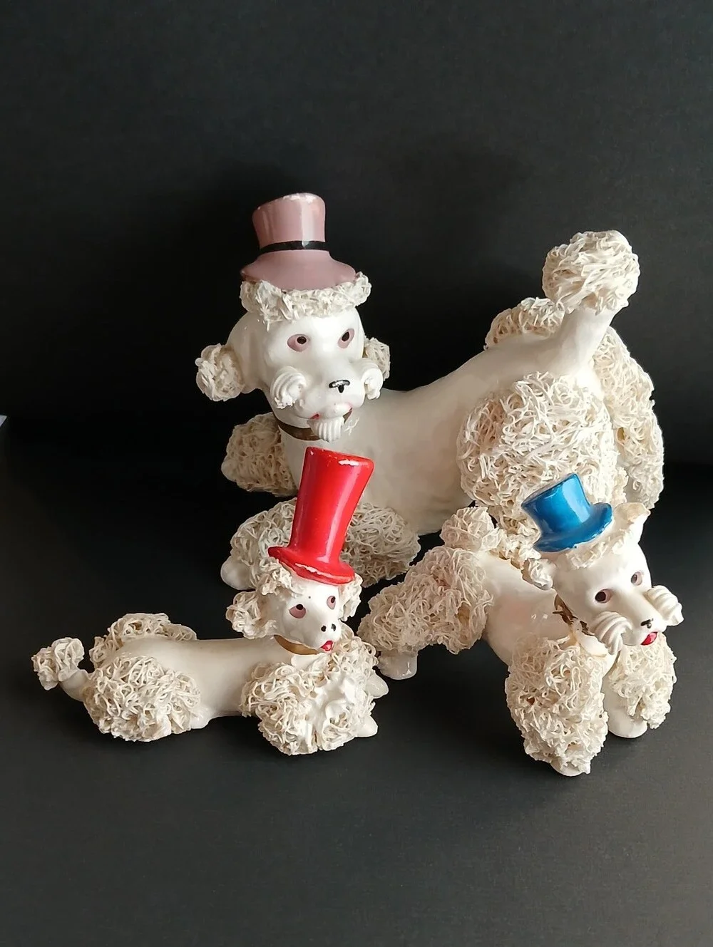 Set Of 3 Vintage 1950's Spaghetti Poodles ~ Top Hats